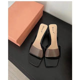 Transparent Crystal Slippers Women Wear 2025 Summer New Rough High Heels Side Cool Slippers Women Summer Wearing Summer HZ0115