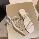 Two Wearing Cold Slippers Women's Summer Wear 2025 New Water Drill Fairy Crystal Coarse Sandals Net Red High Heels HZ0115