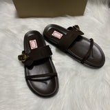 ZA Home 2025 New Summer New Flat-Bottom Metal Single-Buckle Double Buckle Strap Wear Two Uncle Slippers Woman HZ0115