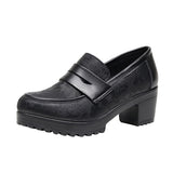 Grinding Lefu Shoes Women's Spring And Autumn Women's Shoes Coarse Heel Waterproof Platform British Small Leather Shoes Retro Black One-Legged Single Shoes HZ0115