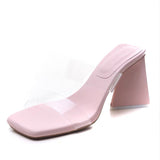 High-Light White Leg-Growsed Miss 2025 New High Heels Thick Heel Pale Pink Women's Shoes Transparent With Cool Slippers HZ0115