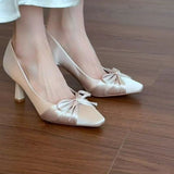 Bow High Heels Women 2025 Summer New Pointed Temperament Evening Light-Mouthed Rice White Fine Heel High Heels HZ0115