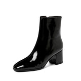 High-Heeled Women's Boots Coarse And Short Boots Side Zipper Patent Leather Solid White Women Boots Martin Boots Large Size Women's Boots HZ0115