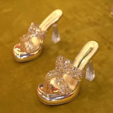 South Korea's Small Thick-Bottomed One-Word Drag Woman Wearing Transparent Cool Slippers In The Summer Of 2025 Thick Heel High Heels HZ0115