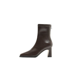 Brown Short Boots Women High And Autumn And Winter New Plus Velvet Coarse And French Small Ankle Boots After Zipper Elastic Head Thin Boots HZ0115