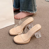 Tial On The Thick Background Waterproof Table Transparent Word With High-Heeled Slippers Women Summer Wearing Crystal And Coarse And Cold Slippers HZ0115