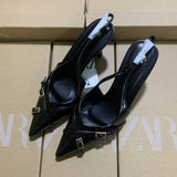 Small French Black High-Heeled Sandals Women's Shoes 2025 New Summer Temperament Famous Pointy-Headed Single Shoes HZ0115