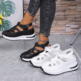 Sandals Women 2025 Summer New Large-Size Round Head Loose Cake Slope And Thick-Soled Magic Sticker Women's Shoes HZ0115
