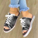 New 2025 Summer Canvas Korean Version Of Women's Cool Drag Flat Sandals Denim Shoes HZ0115