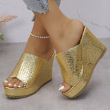 2025 Summer New Golden Fish Mouth Toe-Word Fashion Large-Size Slope And Cold Slippers HZ0115
