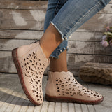 Spring And Summer 2025 New Round Head Hollow Shoes Women Fashion Zipper Retro National Style In The Middle Of The Cool Boots HZ0115