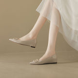 Nude Color Paint Leather Increased By 5 Cm Commuting Shallow Name Temperament Single Shoe Metal Temperament Paint Buckle Women's Shoes HZ0115