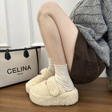 Thick Bottom Plus Velvet Head Wool Cotton Shoes Women 2025 Winter New Lamb Velvet Outside To Keep Warm Velocese Cotton Slippers HZ0115