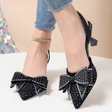 High-Heeled Women 2025 Fine Heel Tip Hollow Water Drill Bow Bow Large-Size Sandals HZ0115
