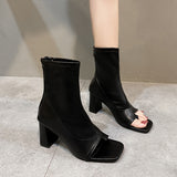 Short Boots Women 2025 Spring Clip-Sleet Sleeve Fish Mouth Coarse Heeled Women's Boots Sandals High Heels HZ0115