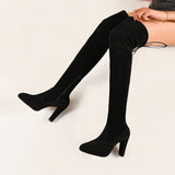 Autumn And Winter New Large Size Over The Knee Boots High Heel Sharp Head Solid Color Long Barrel Side Zipper Shoes Elastic Boots HZ0115