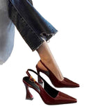 2025 Spring And Summer New Black Leather High Heels Women Senior Sense Horseshoe Heel Tip Fine Heel Single Shoes Sandals HZ0115