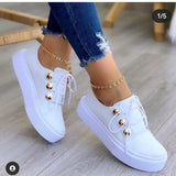 2025 Four-Season Leisure Single Shoes Large-Size Thick-Soled Round Head Front With Solid Color Small White Shoes HZ0115