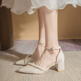 Temperament Famous High Heeled Shoes Head Coarse Heel Sandals Women 2025 Summer New Word With Hollow Single Shoes HZ0115