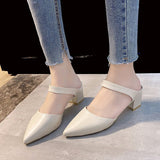 2025 Korean Version Of The Bag Head With Cold Slippers Women Sharp-Tip Word Thick Half-Slipper With Sandals High Heels HZ0115