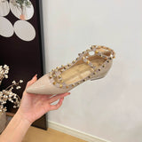 French Temperament V Home Rivet Tip For A Long Time Standing Not Tired Single Shoes New Sexy Patent Leather T-Shaped Buckle With Lazy Shoes HZ0115