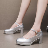 Anti-Slip 6Cm Silver Heeled Show Shoes Thick-Singing Leather Shoes Thick-Soled Model Single-Shoe Large-Size Working Shoes HZ0115