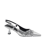 2025 Beautiful High-Heeled Shoes Female Fine Heel Silver Temperament Pointy Single Shoe Belt Buckle French Bag Head Sandals HZ0115