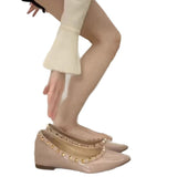 Nude Tip-Tip Flat Shoes Small Heightened Rivet Patent Leather 2025 New French Temperament Large-Size Single Shoes HZ0115