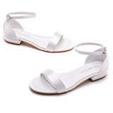 2 Cm Square Sandals Shallow Mouth With Buckle Sandals Ivory White Silk Satin Bridal White Sandals Woman HZ0115
