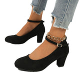 2025 Winter New Round Head Thick Heel Buckle High Heel Shoes Direct Women's Shoes HZ0115