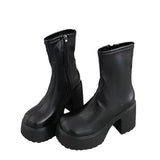 2025 Autumn And Winter New Thick Bottom Black Short Boots Women Thick High And Thin Elastic Fashion Boots HZ0115