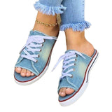 New 2025 Summer Canvas Korean Version Of Women's Cool Drag Flat Sandals Denim Shoes HZ0115