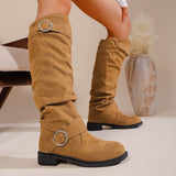 2025 Fashion Autumn And Winter New Women Folded Western Cowboy Round Head Mid-Clinity Women's Boots HZ0115