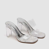 2025 Summer Slippers Women's Summer To Wear The New Crystal Coarse And Exposed Cool Drag Transparent Temperament High-Tall One-Word Drag HZ0115