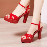 Walk Show Artifact Model High Heel Sandals Leather Thick Heel Waterproof Counter 11Cm Cross-Band Hollow Performance Sandals Women Summer HZ0115