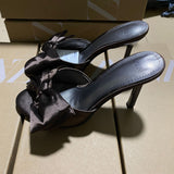 ZAJ2025 Spanish Summer New Women's Shoes Big Bows Decorated With Filts Rose Fine High Heel Sandals HZ0115