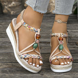Large-Size Slope Heel Sandals Women In The Summer Of 2025 New Thick-Soled Loose Tight With Casual Beach Roman Sandals HZ0115