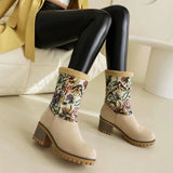 2025 Autumn And Winter New Snow Boots Flowers Scrub Coarse And Medium Boots Two Thick 43 Large Size To Keep Warm Cotton Boots HZ0115