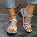 Large-Size Women's Shoes 2025 Spring New PU Dew-Shaped Buckle Tape Coarse Casual Sandals HZ0115