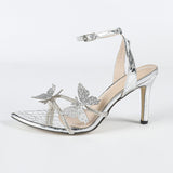 Women's Round Head Three-Dimensional Flowers Paint And Fine High Heel Sandals Women's Shoes Elegant Silver HZ0115