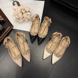 French Temperament V Home Rivet Tip For A Long Time Standing Not Tired Single Shoes New Sexy Patent Leather T-Shaped Buckle With Lazy Shoes HZ0115