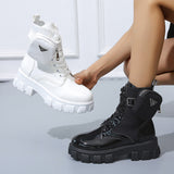 Large-Size 2025 New With Round Head Thick-Bottomed Short-Sleesize Female English Style Martin Boots HZ0115