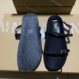 ZAJ2025 Autumn New Square Head Silk And Satin Fabric With A Shallow Flat Bottom Casual Buckle Roman Cool Slippers HZ0115