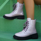 2025 New Martin Boots Women's British Wind Thick Back Lace Mid-Sleesize Boots Women's Shoes Large Size Martin Boots HZ0115