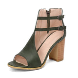 Solid Color Buckle Women's Cool Boots 2025 New Round Head Fashion Large-Size Fish Mouth Coarse Heel High-Heeled Women's Shoes HZ0115