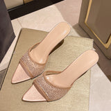 Sexy Pointed High With A Word Slippers Women's Net Yarn Water Toe Fish Mouth Fashion Cold Slippers HZ0115