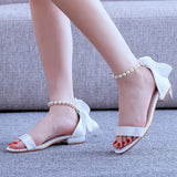 2 Cm Square With Shallow Mouth With Sandals Ivory White Silk Satin Bridal White Beads Tied Sandals To The Woman HZ0115