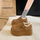 Korean Version Of Temperament Plus Velvet Pine Cake Heightening Leg Growth Head Round Head Birken Cotton Shoes 2025 New Warm Snow Boots HZ0115