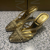 ZA Home 2025 New Women's Shoes Low Heel Temperament High Heels High-Heeled Shoes Back Scratches Single Shoes Gold Sandals HZ0115