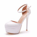 14 Cm Waterproof Table High Heels Fine Round Head High Heel Sandals White High Heel Wedding Shoes Large Women's Shoes HZ0115